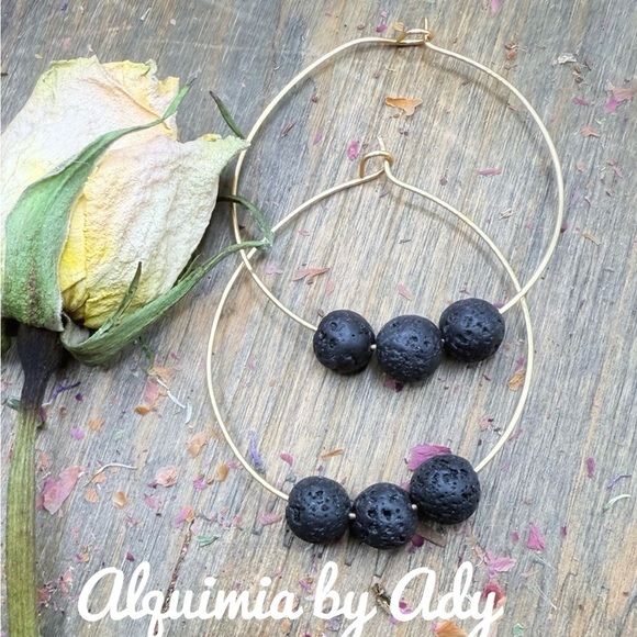 Alquimia black and gold stones hoop Earrings - Picture 1 of 1